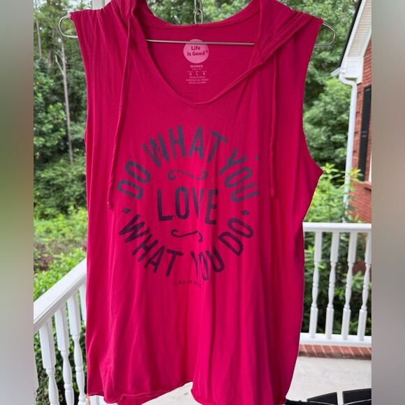 Life Is Good Women's Red Hooded Tank Top - Picture 1 of 4